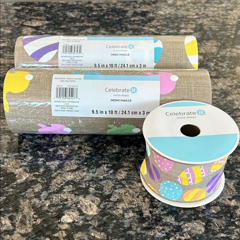 CELEBRATE EASTER MESH & WIRED RIBBON LOT OF 3 NWT